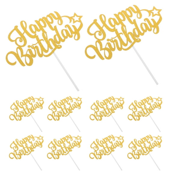 FUEENIRVA Golden Birthday Cake Toppers, Sturdy and Safe for Any Event, 10Pcs