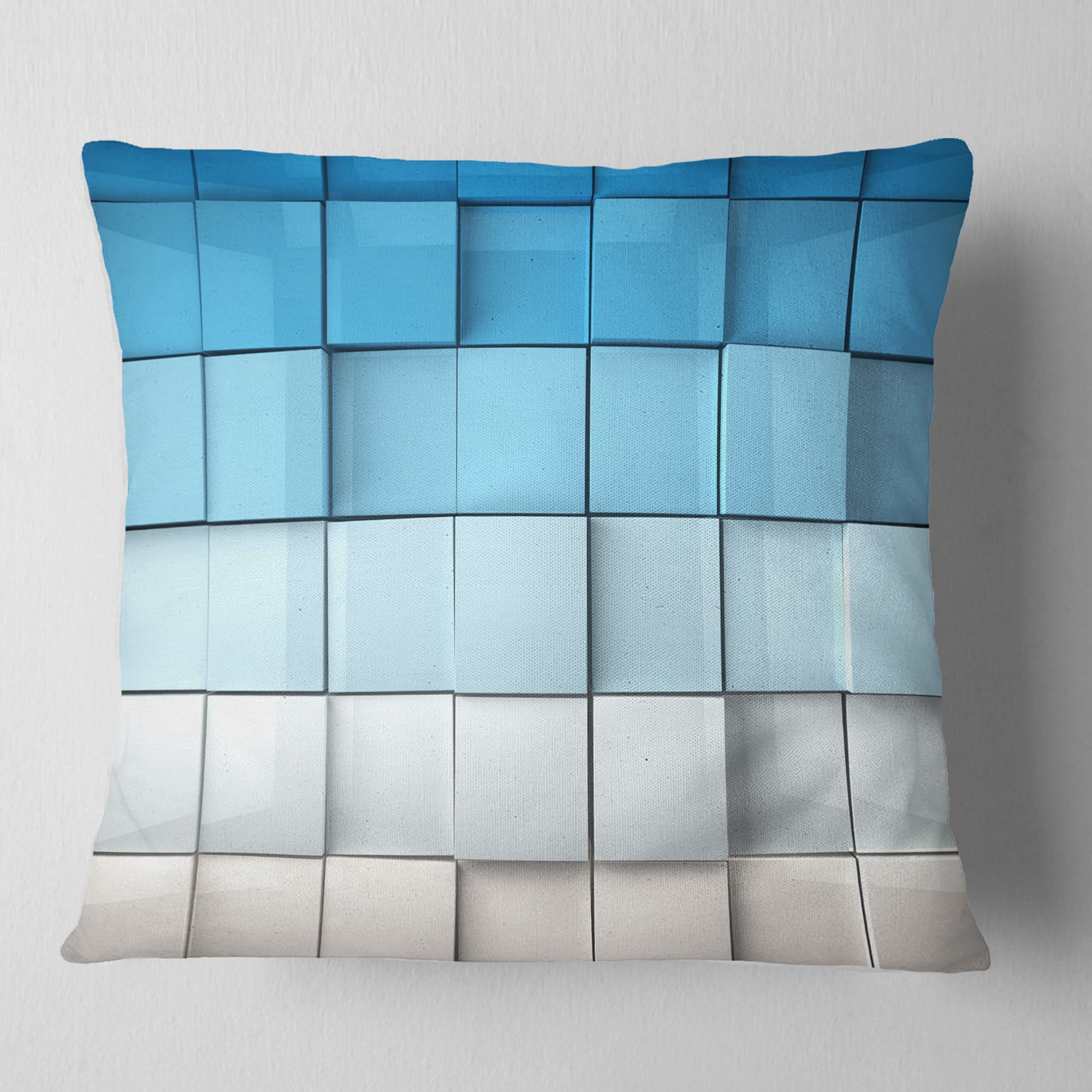 Designart Blue and White Mosaic Cubes - Contemporary Throw Pillow - 16x16