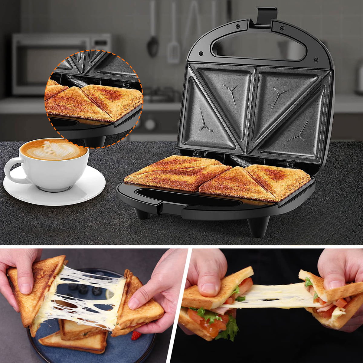 Factory Store 750W Double Sided Heating Pocket Panini Press Sandwich Grill  Breakfast Sandwich Maker