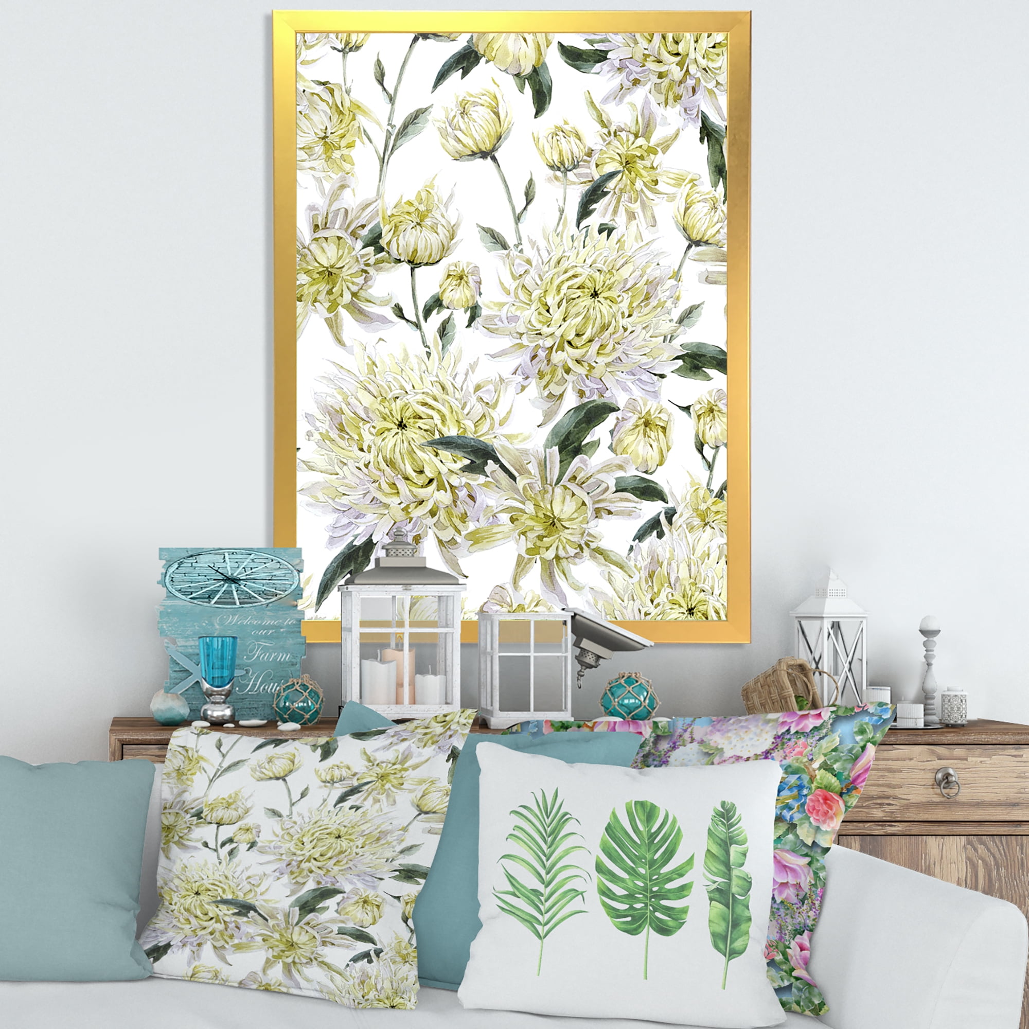 Designart 'Ancient Yellow Chrysanthemus I' Traditional Framed Art Print