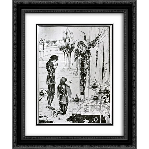 Aubrey Beardsley 2x Matted 20x24 Black Ornate Framed Art Print 'The achieving of the Sangreal'