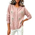 thumbnail image 4 of Womens Floral Cardigan Sweater Long Sleeve Crew Neck Button Down Coat Fashion Comfy Casual Loose Knitted Outwear (XXXL, Pink-C), 4 of 5
