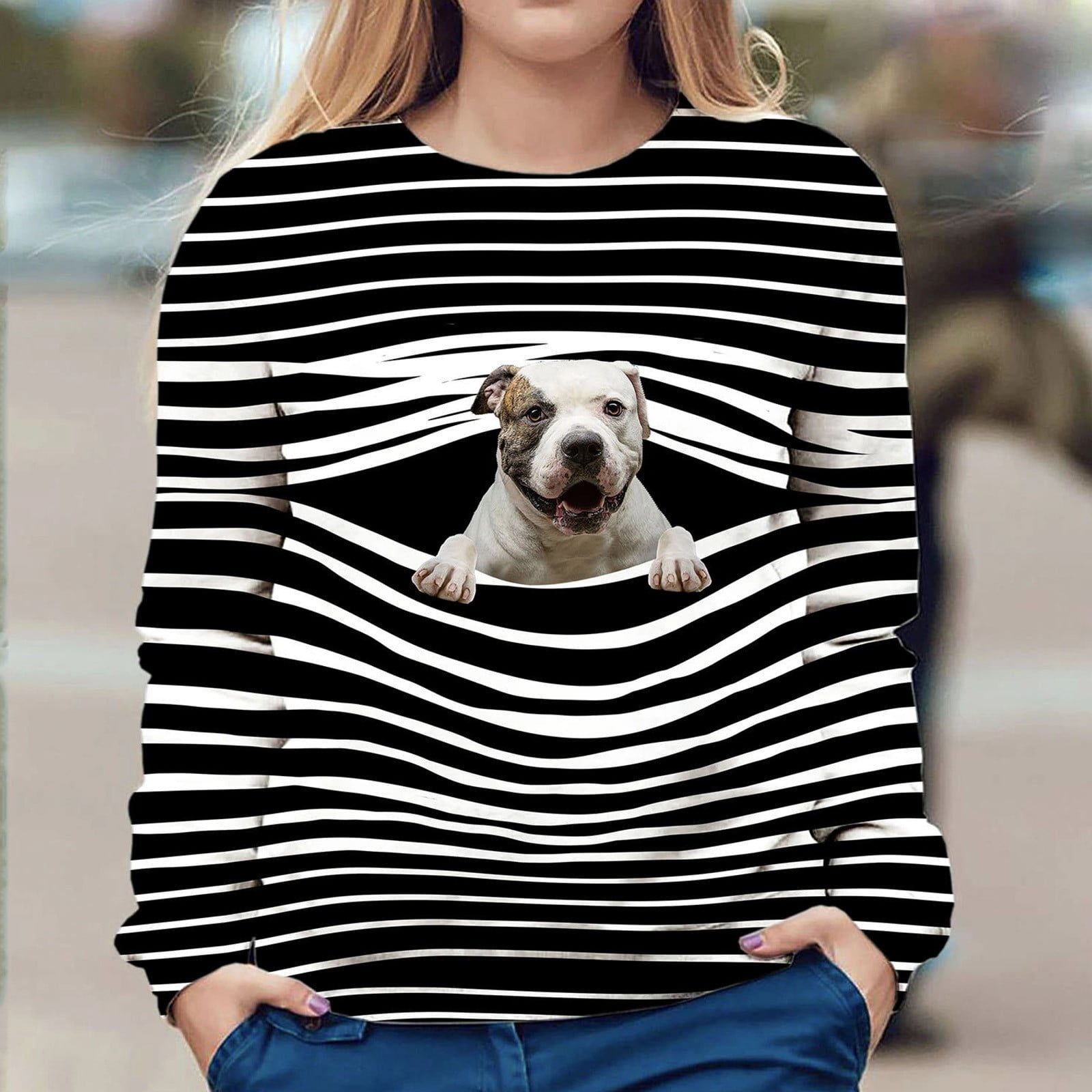 Women's Long Sleeve Shirts Blouse Animal Print Tops - Cupshe -White/Black-L