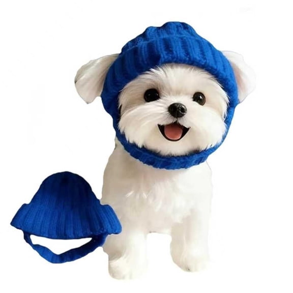 Dog Beanie, Wool Knit Pet Hat with Ear Flaps - Warm Winter Ear Warmer Headband & Cold Weather Costume for Dogs