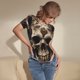 thumbnail image 3 of Balery Metal Style Horned Skull Body de cuello redondo de manga corta para mujer Tops de manga corta Tops básicos-X-Large, 3 of 7