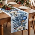thumbnail image 3 of Blue Poinsettia Christmas Dresser Scarf Farmhouse, Dining Table Decorations for Wedding/Parties, Xmas Botanical Balls Snowflake Table Runner 36 Inches Long for Kitchen Dining, 13 x 36 In, 3 of 9
