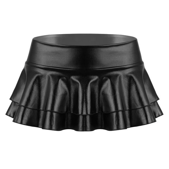 iiniim Women's Shiny Metallic Mini Skirt Latex Pleated Micro Skater Skirt Rave Party Nightout Clubwear Black XL