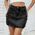 thumbnail image 6 of Weiqiqre Mini Skirt High Waisted Denim Mini Skirt Flap Pocket Bodycon Jean Cargo Skirts, 6 of 7