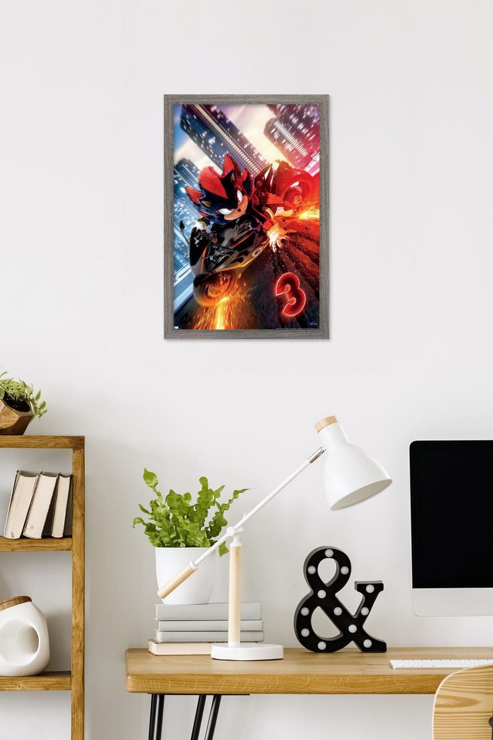 Sonic the Hedgehog 3 - Shadow Motorcycle One Sheet Wall Poster, 14.725" x 22.375" Framed