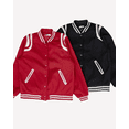 thumbnail image 2 of Women Varsity Jacket with leather shoulder embellishment Casual Comfort (Black, S), 2 of 10