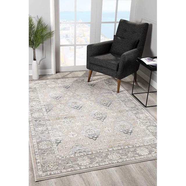 homeroots home decor 390576 5’ x 8’ Cream and Gray Decorative Area Rug