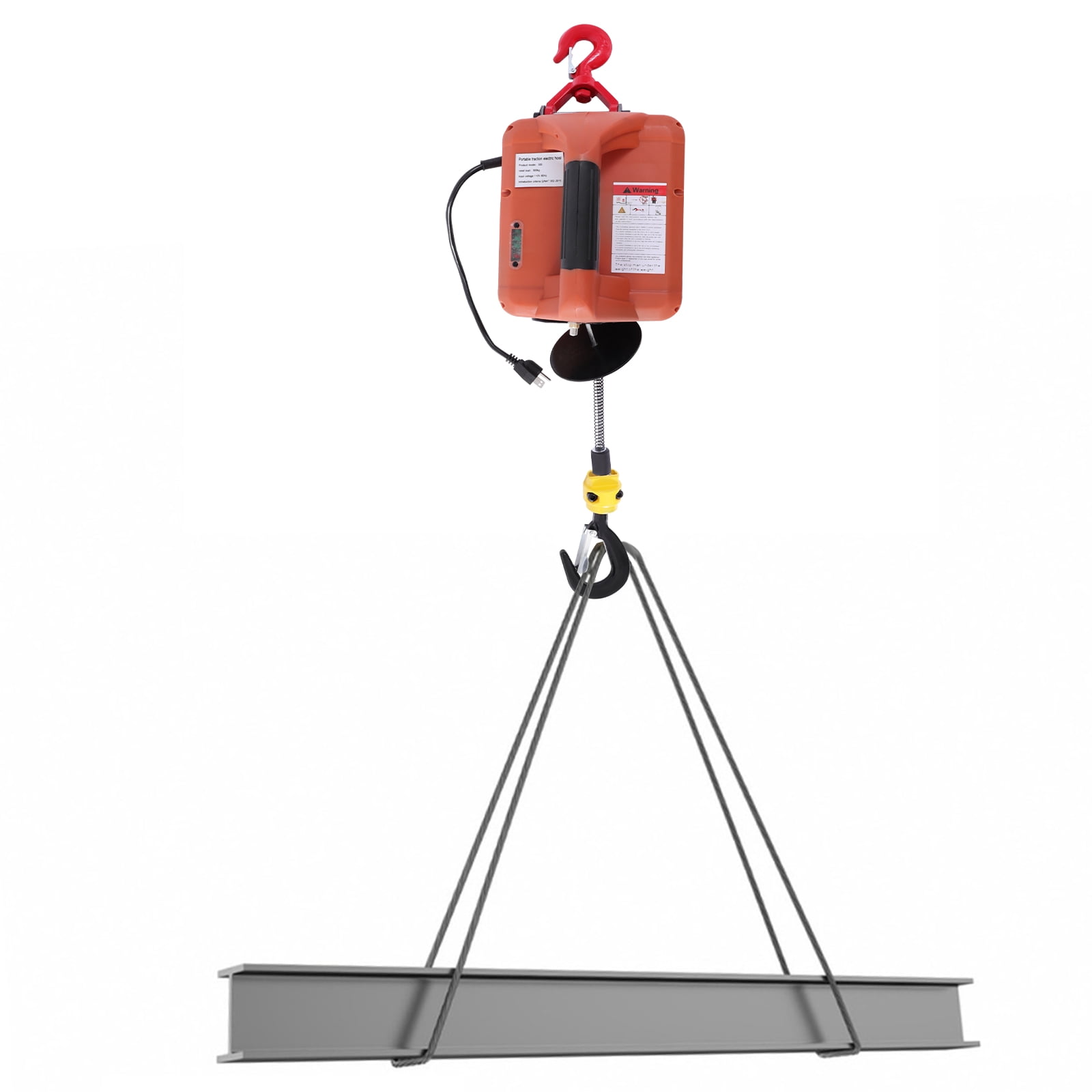 3-in-1 38.7ft Portable Electric Winches Orange Pure Copper Motor Hoist Winch Crane Lift for Gardens Forests Factories