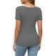 thumbnail image 5 of Tops de manga larga,Blusa informal para mujer con cuello en V, manga tres cuartos, poliéster, color liso, uso diario, sopatenor, 5 of 9
