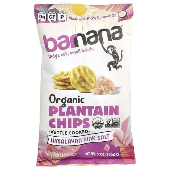Barnana, Organic Plantain Chips, Himalayan Pink Salt, 5 oz Pack of 2