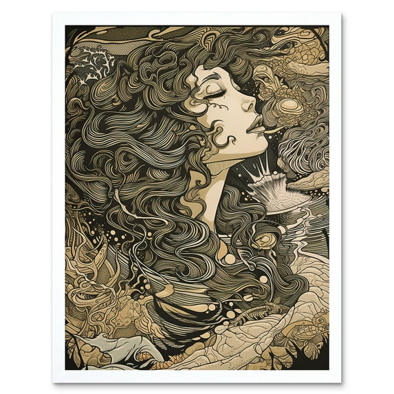 Deep Breath In Conceptual Art Woman Illustration Art Print Framed Poster Wall Decor 12x16 inch