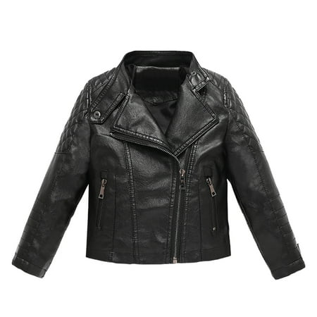 

Winter Savings Clearance! Stamzod Girls Leather Jacket Spring Autumn Fashion Motorcycle Clothing For Kids Boys Black Outwear Coat 3-12 Years Kids Teenage Children Outerwear With Zipper