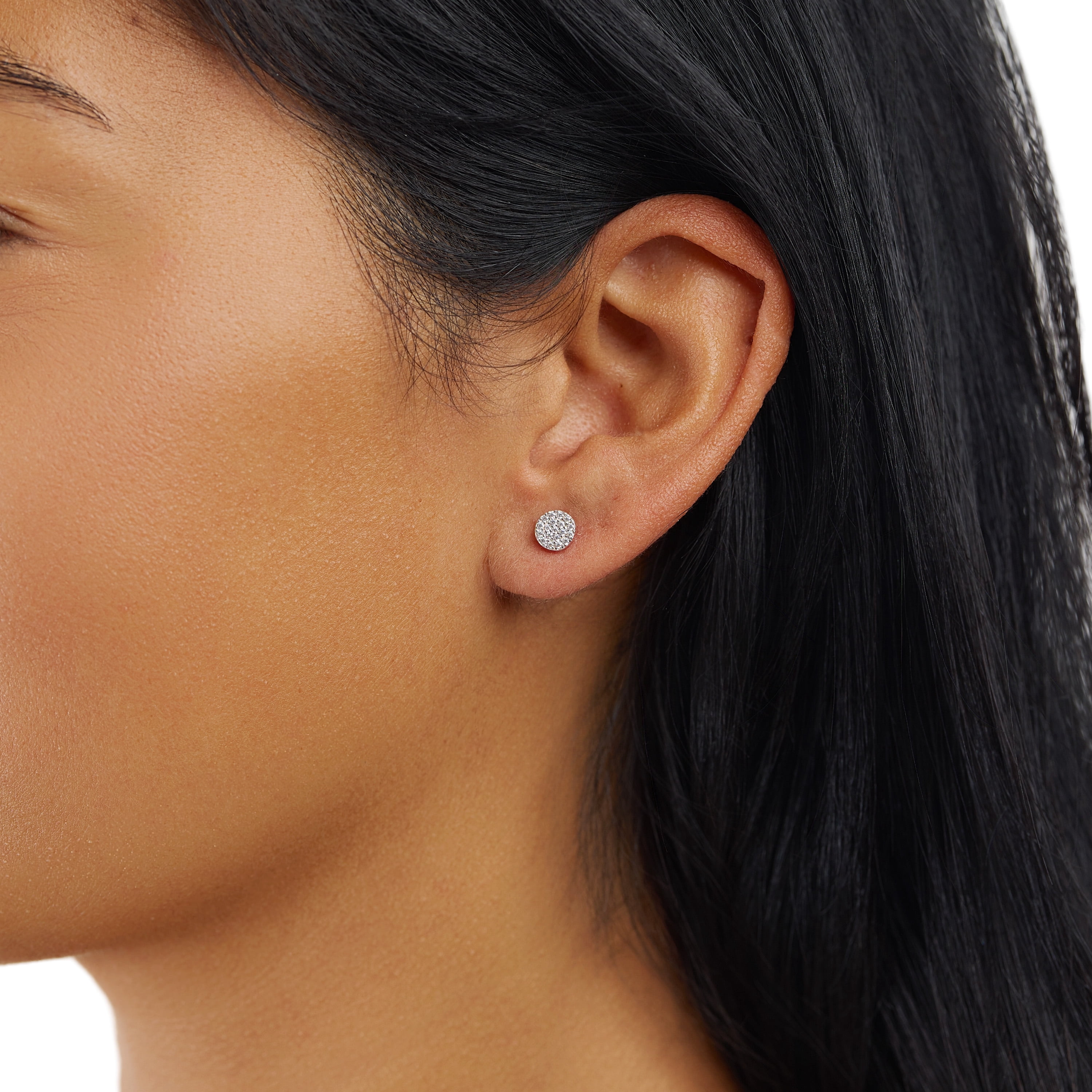 Marisol & Poppy Cubic Zirconia Pave Round Stud Earrings in Sterling Silver for Women & Teens