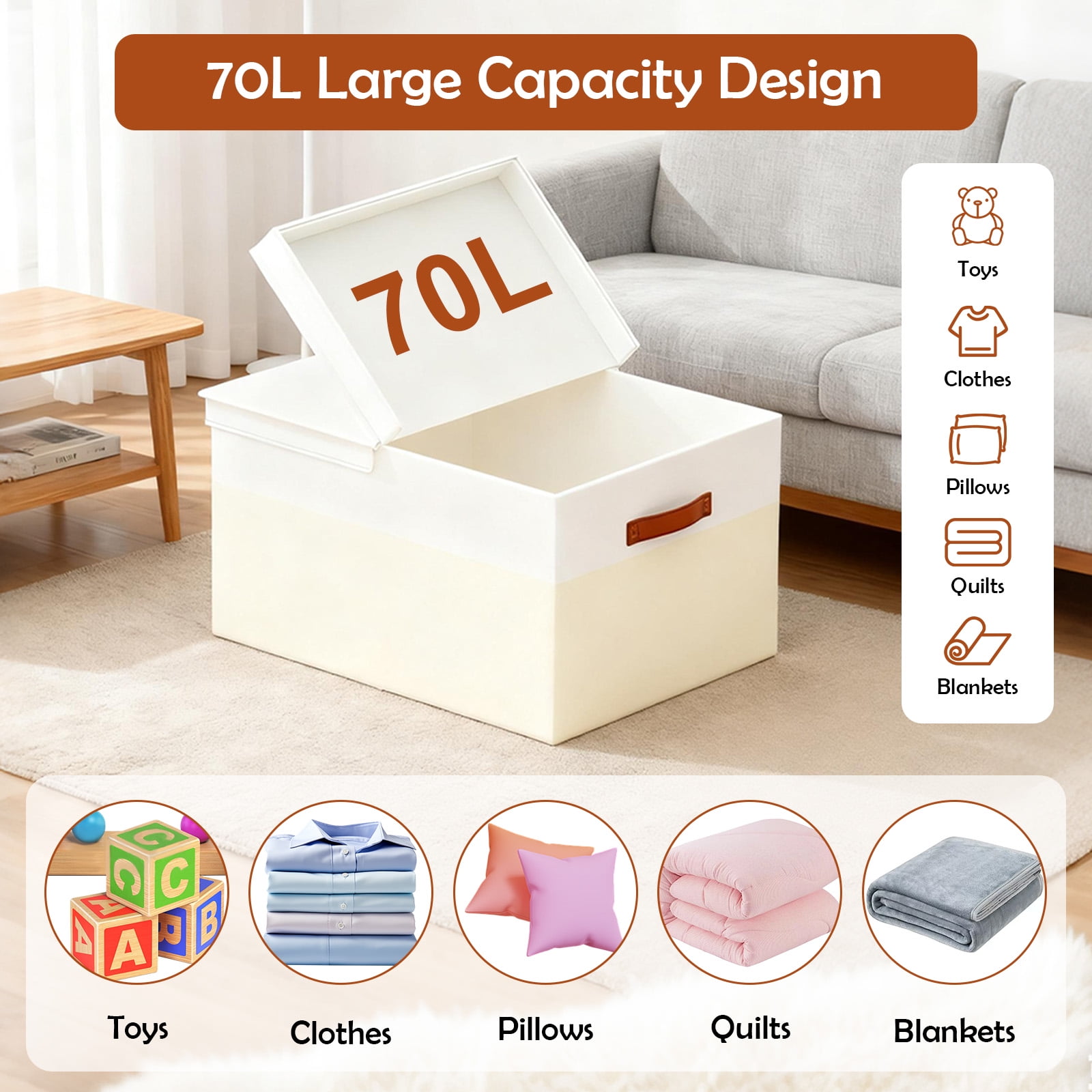 Storage Bins with Lids, 2 Pack Extra Large Blanket Storage Baskets with Lids, Closet Organizers Bins for Living Room, Nursery, Beige and White