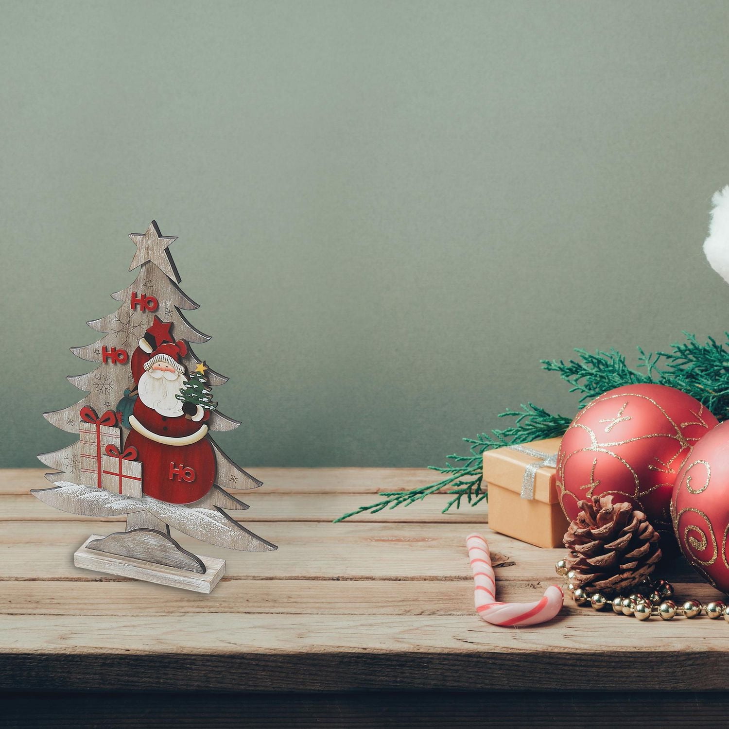Arbre De Noël En Bois Avec Support De Père Noël