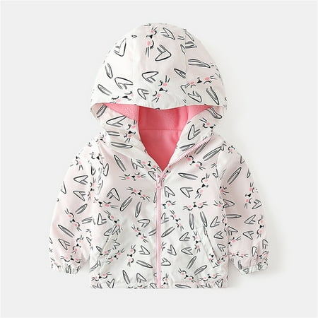 

2-6 T Toddler Little Girls Boys Coats Windbreaker Jacket with Hood Kids Cute Print Rocker Fleece Waterproof Warm Thicken Coat Outerwear White Rabbit 3 Years