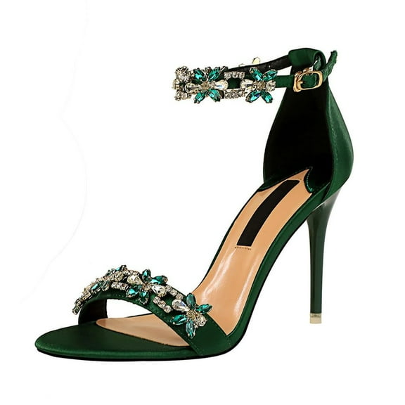 High Heels for Women Diamante Stiletto Heel 9CM Sexy Ladies Sandals Pointed Toe Ankle Strap Party Shoes