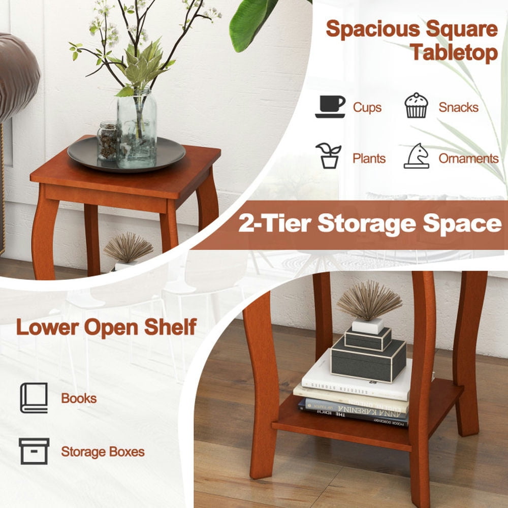 Finihen End Table, Set of 2 Nightstand, Square End Table, 15 Inch 2-Tier Square End Table with Storage Shelf Set of 2, Sofa Side Table, Bed Side Table, for Living Room, Bedroom, Walnut Finihen End Table, Set of 2 Nightstand, Square End Table, 15 Inch 2-Tier Square End Table with Storage Shelf Set of 2, Sofa Side Table, Bed Side Table, for Living Room, Bedroom, Walnut