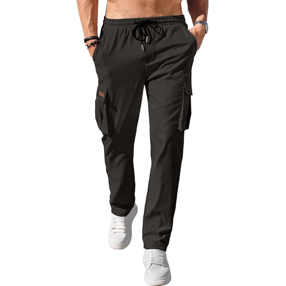 New Cargo Pants Mens Multi-Pockets Workwear SweatPants Outdoor Casual Straight Trousers Summer Lightweight Versatile Street Pant Dark Gray XL