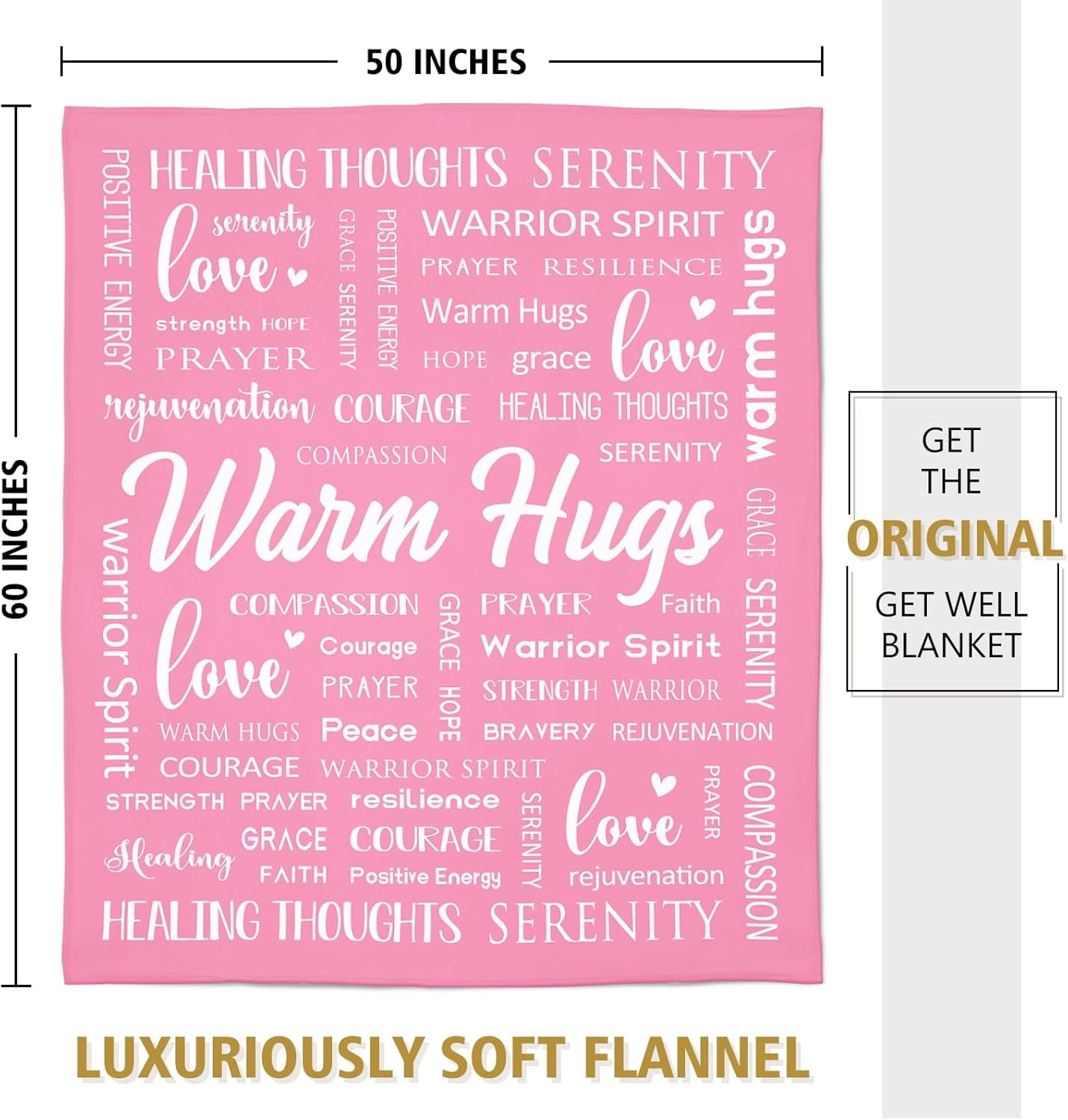 Warm Hugs Healing Blanket - Breast Cancer Gifts for Women, Get Well Soon, Feel Better Gifts for Women Patient, Think of You, Sympathy Gift for Friend Sister, Soft Comfort Throw Blankets 50" x 60"