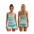 thumbnail image 2 of LMLYSoH Women's 2 Pieces Summer Outfit Sleeveless Spaghetti Strap Knit Camisole Striped Print Vest Tops and Matching Shorts Set, 2 of 9