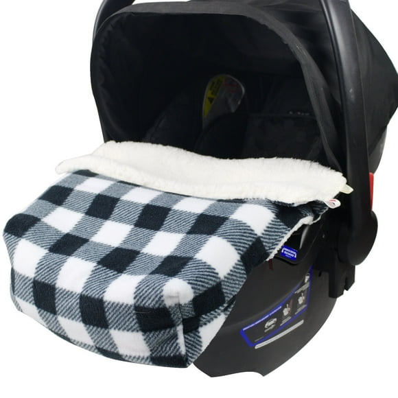 CosyCare Infant Car Seat Blanket Black & White Buffalo Check Fleece/Sherpa Chenille