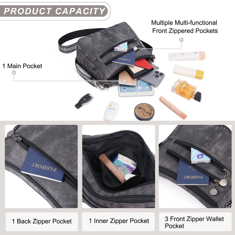 GAEKEAO Crossbody Bags for Women Soft Leather Large Capacity Multi Pocket Shoulder Purse with Adjustable Strap