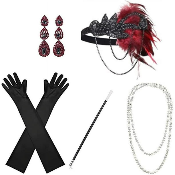 Set De Accesorios Gatsby Años 20 Para Mujer – Diadema, Guantes, Collar De Perlas Y Pendientes Para Fiestas Vintage Y Halloween