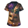 thumbnail image 3 of Mardi Gras Scrubs Top for Women Plus Size Loose Short Sleeve Funny Carnival Mask Printed Scrubs Hoilday V Neck Scrub Shirts Medical Nurse Workwear Nursing Uniform with Pockets Gold 5XL, 3 of 4