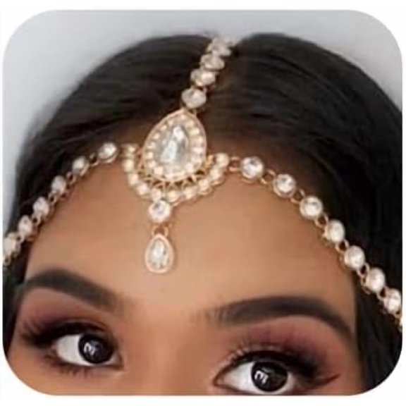 Rhinestone Forehead Head Chain Boho Crystal Pendant Wedding Headpiece Halloween Bridal Hair Chain Accessories for Women (Silver)