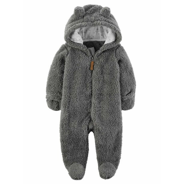 Carter's Carters Infant Boys Putty Gray Hooded Sherpa Baby Bunting Pram Light Snowsuit 6m