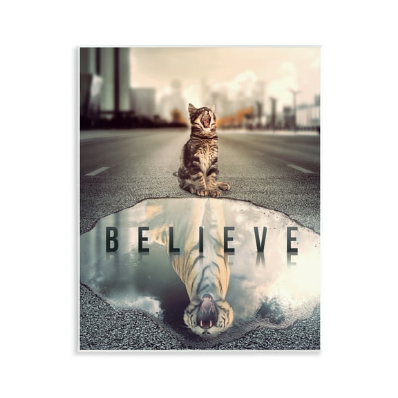 Stupell Industries Believe Cat & Tiger Animals Painting Unframed Art Print Wall Art, 11 x 14