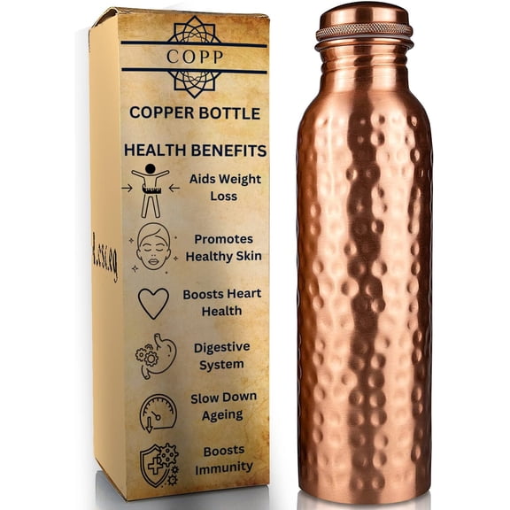 Copper Water Bottle - 34oz Vintage Modern Design - An Ayurvedic Pure Copper Vessel For Drinking- Drink More Water, Lower Your Sugar Intake And Enjoy The Health Benefits Immediately