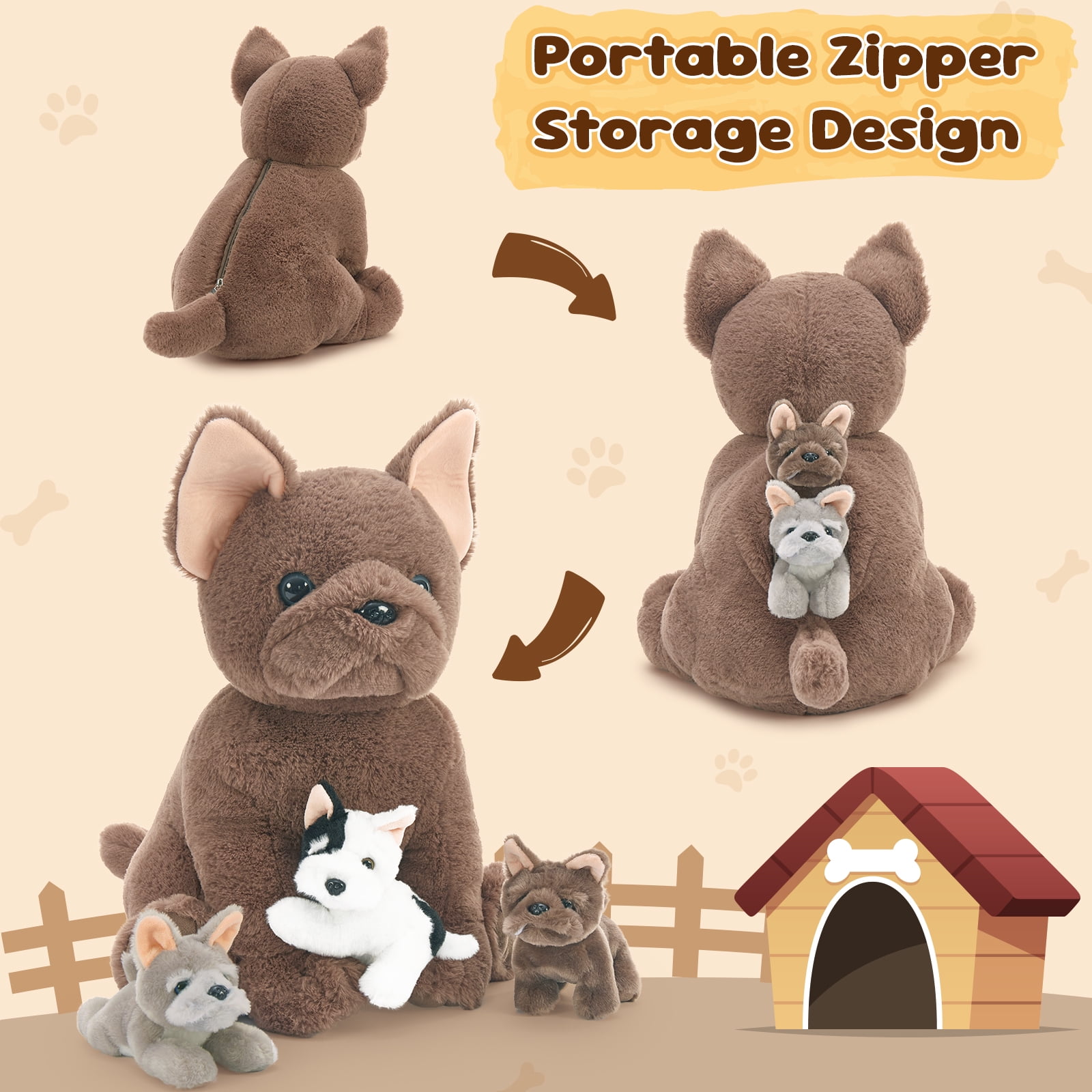 MorisMos French Bulldog Stuffed Animal with 3 Babies