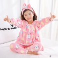 thumbnail image 2 of Ropa de niña grande Otoño Invierno pijamas de franela cálidos de manga larga conjunto de ropa de dormir con estampado bonito para niña enviar banda para el pelo regalo de Navidad, 2 of 4