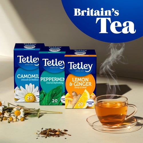 Tetley Herbal Zingy Lemon & Ginger Tea Bags 20's, British Import (Pack of 3)
