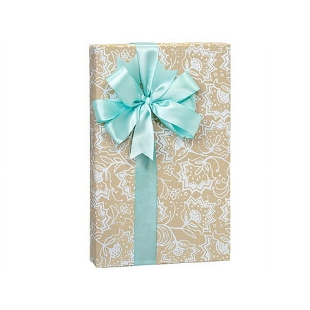 Pack Of 1, 24" X 417' Lace Borders Floral & Kraft Gift Wrap For Feminine, Birthday, Mother's Day / Any Occasion