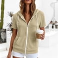 thumbnail image 6 of WAGUTH Women's Zip Up Hooded Sweatshirt Short Sleeve Lightweight Casual Jackets with Pocket for Summer Daily Sports Wear,Khaki,L, 6 of 8