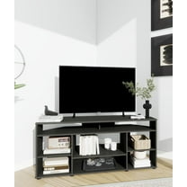 Corner TV Stand for 55 Inch TV, Entertainment Center with Open Storage Shelves, Industrial TV Console Table for Living Room Bedroom, Black