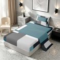 thumbnail image 2 of Manfei Abstract Geometric Twin Sheets, Teal Gray Black WhiteSquare Bedding, Black Reversible 3pcs1 Flat Sheet + 1 Fitted Sheet + 1 Pillowcase, 2 of 6