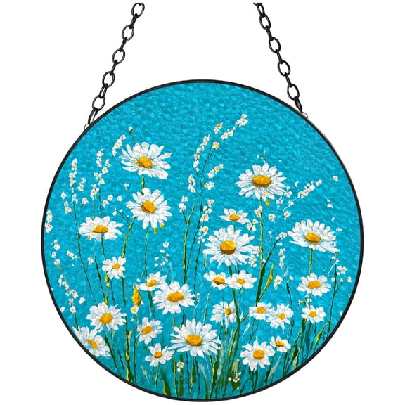 Little Wild Daisy Flowers Stained Glass Suncatcher Colored Handmade Window Hangings Glass Suncatcher Crafts Kits for Indoor Garden Christmas Decor and Memorial 16x16cm(3)