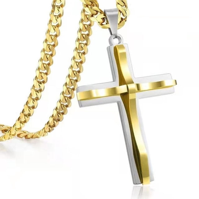 Collar colgante cruzado Hugo Acero Hiphop Rock Moda para hombre Oro plata