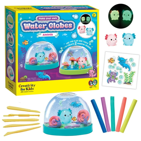Creativity for Kids Make Your Own Water Globes: Magical Axolotls - Create 2 Snow Globe Axolotl Craft Kit Toys, Ages 6-8 