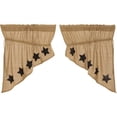 thumbnail image 3 of VHC Brands Burlap Star Cotton Farmhouse Kitchen Curtains Rod Pocket Drawstring Ties Stenciled Prairie Swag Pair, Black Natural Tan, 3 of 5