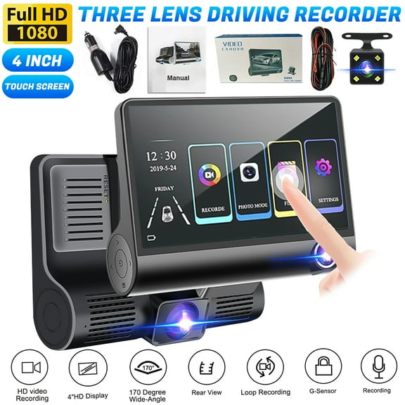 Dashcam, 3-channel 1080P front   inside   rear triple dashcam, HDR, gravity sensor, 24-hour parking, front and rear dashcam loop recording