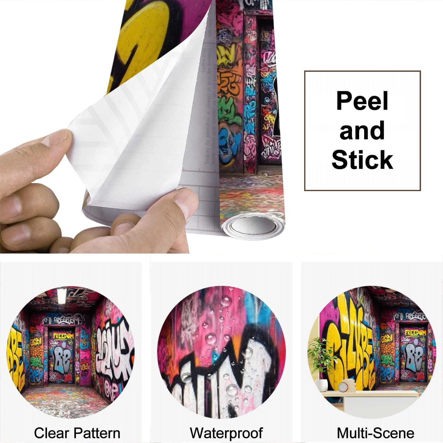 Peel and Stick Wallpaper Street Graffiti Mural 3D Street Doodle Wall Paintings Street Art Modern Art Wall Mural Decor Self Adhesive and Removable 69in x 98in
